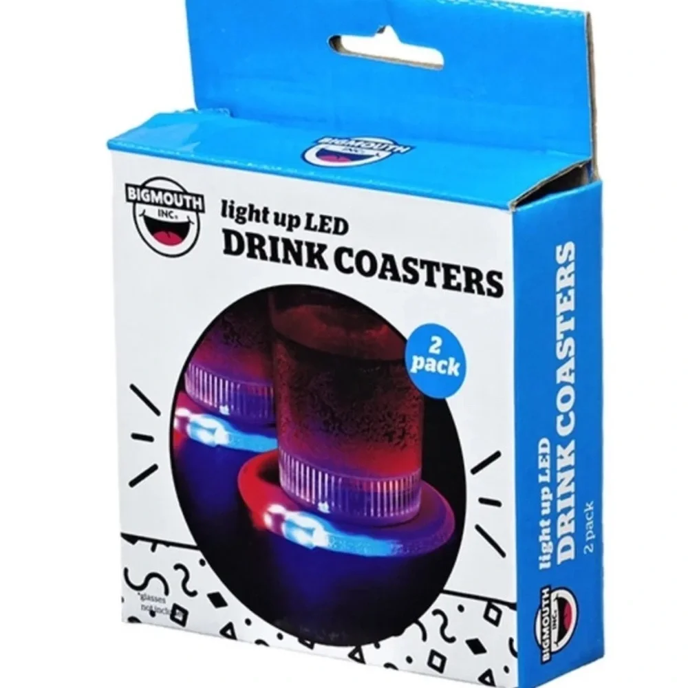 NWT Light Up LED Drink Coasters - Blue/Blue Big Mouth Brand Round